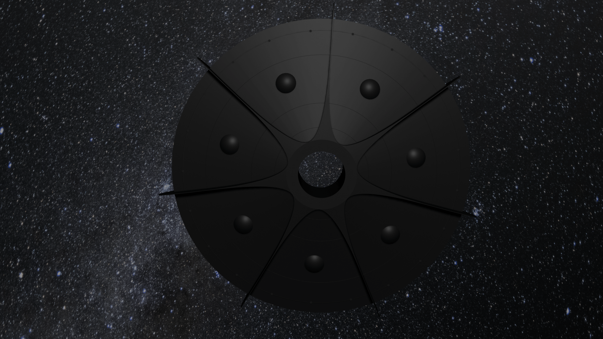 Radial spaceship in front of a starfield